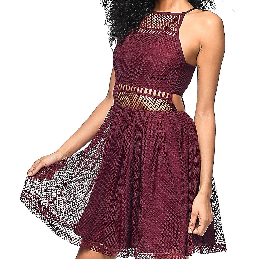 Red Mesh Cutout Dress